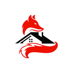 combined illustration of a fox and a house