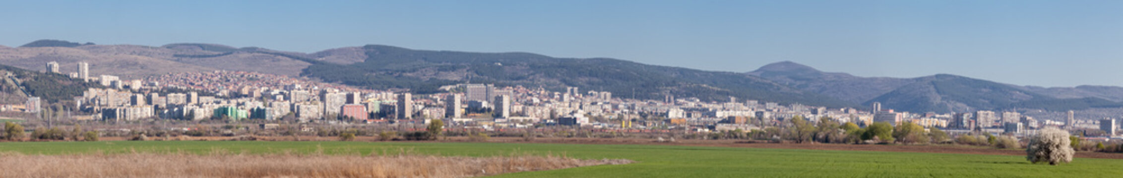 Panorama view of Stara Zagora, Bulgaria. Stara zagora is a nationally important economic center. Located in Southern Bulgaria