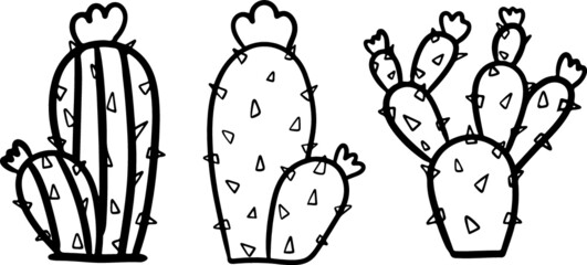 Hand drawn cactus coloring page for kids line art outline print design
