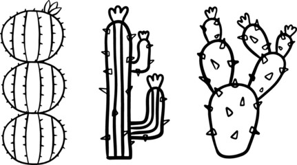 Hand drawn cactus coloring page for kids line art outline print design