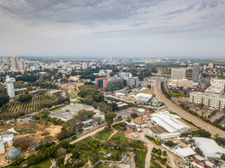 Fototapeta premium Aerial drone panorama of Rehovot city as well as Weizmann Institute of Science- Israel