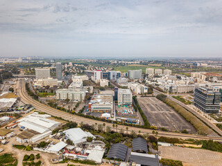 Fototapeta premium Aerial drone panorama of Rehovot city as well as Weizmann Institute of Science- Israel