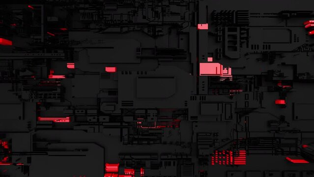 Abstract Modern Black and Red Geometric Wall Texture Circuitboard City Loop Background