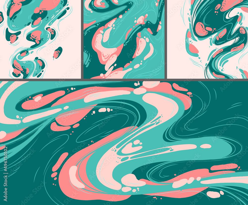 Wall mural modern posters with abstract fluid pattern, flow shapes and lines. vector art backgrounds with flat 