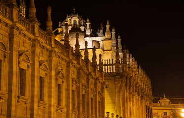 Fototapeta na wymiar the cathedral of Seville in the middle of the night of the holy week
