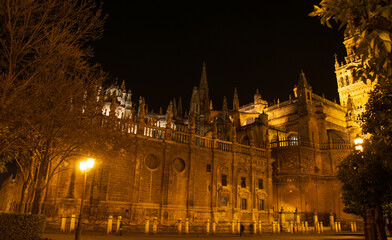 Fototapeta na wymiar the splendid gothic cathedral of Sevilla one April night