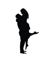 Couple hugging silhouette vector isolated on white.