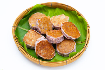 Coconut pancake on white background.
