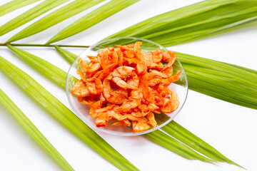 Dried shrimp in white background.