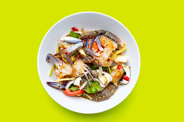 spicy green mango salad with blue crab