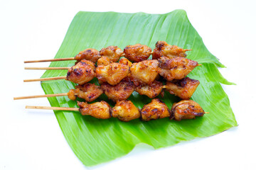Chicken butt grilled on white background.