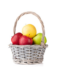 Colorful ripe apple fruits in basket