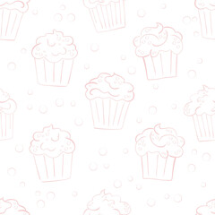 creamy cupcake, seamless pattern with cartoon hand drawn muffins