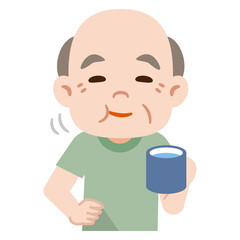 うがいをする高齢者の男性