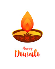 Happy Diwali festival banner. Deepa or vintage oil lamp vector. Indian festival of lights.