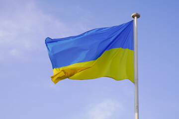 flag ukrainian National state flag of Ukraine banner on blue sky