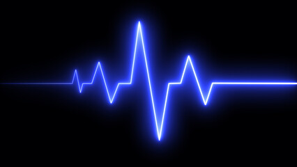 Heart rate monitor electrocardiogram beautiful blue bright glowing design on black background.