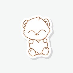 Hand drawn illustration of a cute teddy bear sticker icon