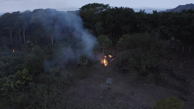 Fire in the Pantanal - drone image slowly backwards