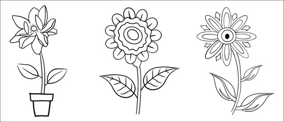 Hand drawn flower coloring page line art vector blank printable design to fill in