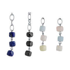 Jewelry pendants with monochrome and multi-colored precious and semi-precious stones and minerals, isolated on white