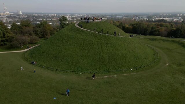 Aerial view of Krakus Mound - Kopiec Krakusa in Krakow, Poland. Krakus or Krak was a legendary founder of the town