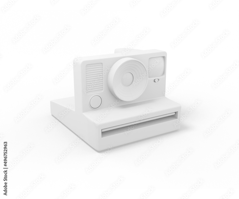 Poster white vintage camera for instant photos on a white background. minimalistic design object. 3d render
