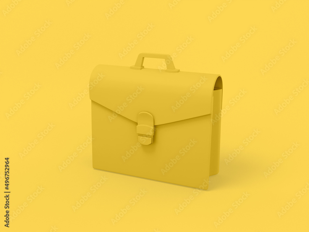 Poster yellow mono color briefcase on yellow solid background. minimalistic design object. 3d rendering ico