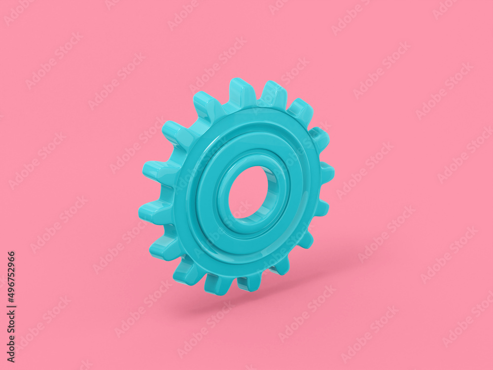 Poster blue mono color cog on pink solid background. minimalistic design object. 3d rendering icon ui ux in