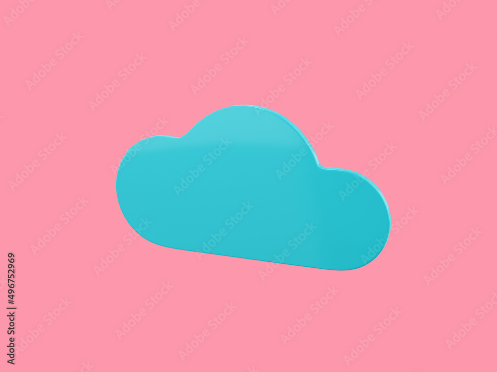 Poster blue mono color cloud half view on pink solid background. minimalistic design object. 3d rendering i