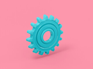 Blue mono color cog on pink solid background. Minimalistic design object. 3d rendering icon ui ux interface element.