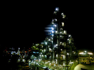 The light of a petrochemical factory that is normally produced on nights with full stars.