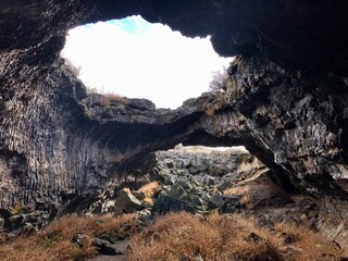 Collapsed volcanic cave. Lava Beds National Monument, California