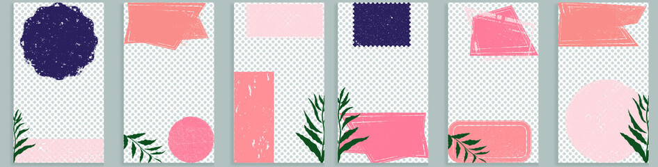 Social media covers with simple design elements . Boho style . Leaves . Post frame stories templates.  Layout for promotion .Media banner .Vector