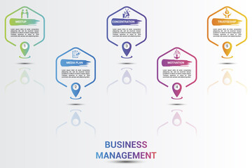 Infographic Business Management icons vector illustration. 5 colored steps info template with editable text.