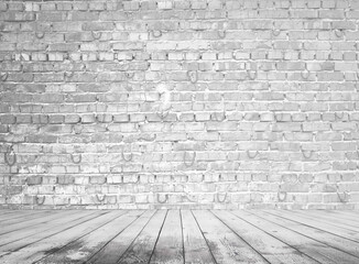 gray interior with brick wall