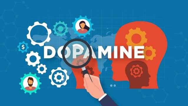 dopamine concept animation.gears and Silhouette of a human head.