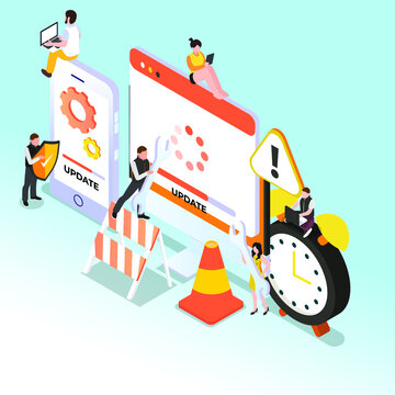Computer - Cellphone operation system or software update isometric 3d vector illustration for banner, website, illustration, landing page, template, etc