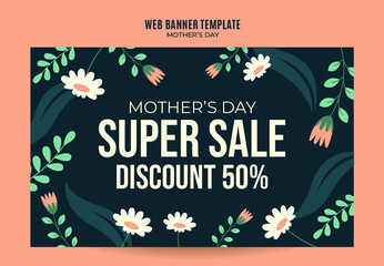 Fototapeta premium Happy Mother's Day Retro Web Banner for Social Media Poster, banner, space area, and background