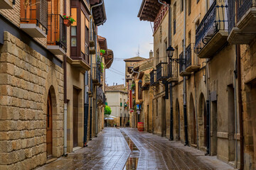 Obraz premium Medieval stone houses in Olite Spain known for a magnificent Royal Palace castle