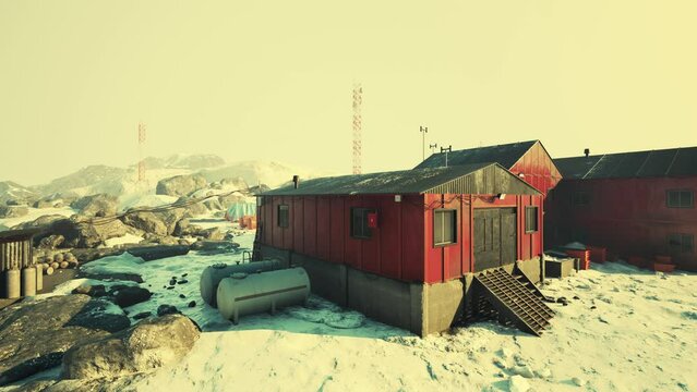 View of old antarctic base at South Pole Station in Antarctica