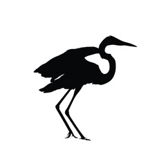 Egret or crane with stretched wings. Water bird icon.