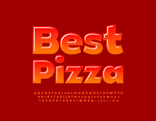 Fototapeta na wymiar Vector advertising Banner Best Pizza. Trendy Bright Font. Glossy Alphabet Letters and Numbers