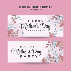Obraz premium Happy Mother's Day Retro Web Banner for Social Media Horizontal Poster, banner, space area, and background