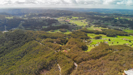 Adelaide countryside aerial panorama from Mount Lofty Conservation Park, Australia from drone