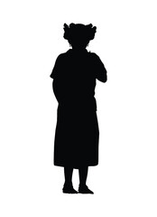 Indian young girl child staring at camera silhouette vector. 