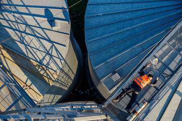 Top view of worker having accident at workplace.