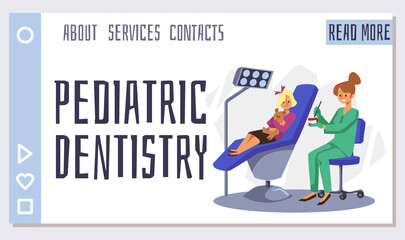 Pediatric dentistry and dental office for children website vector illustration.