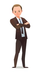 Successful little boy. Cheerful teenagers in standing pose. Girl in white shirt. Cartoon flat design in comic style. Separate character. Illustration isolated on white background. Vector