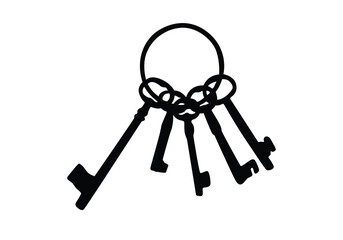 Metal antique key silhouette icon. Bunch of keys, security for home.
